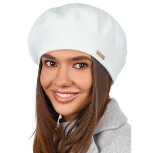 White Beret - Warm Lined Wool Angora Knit Berets - French Paris Hat Women new